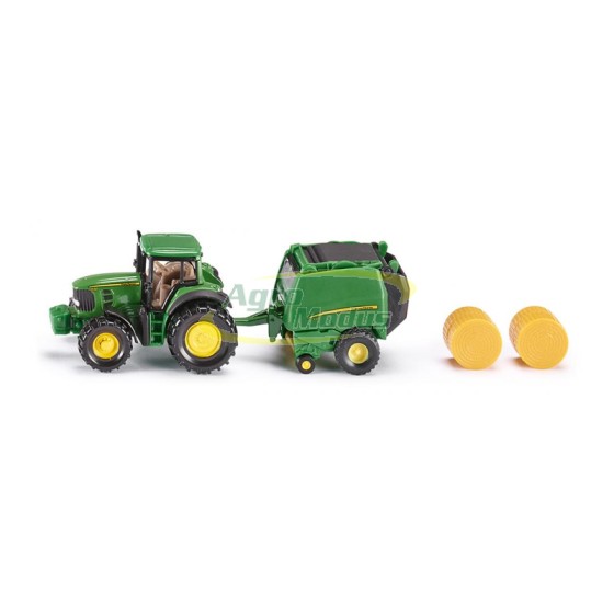 SIKU 01665 John Deere traktor s balirkom za okrugle bale igračka